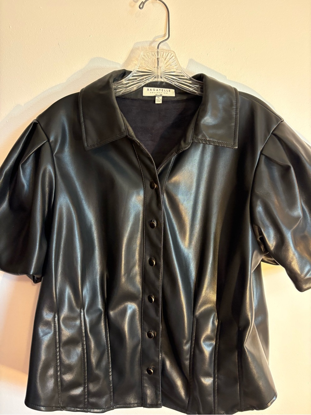 Bagatelle Collection New York Faux Leather Puff Sleeve Vegan Leather Top